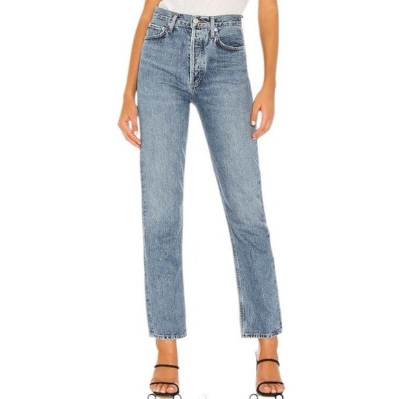 Agolde 90's Pinch Waist Women's Size 25 Jeans Blue Button Fly Straight Leg EUC - Picture 1 of 13